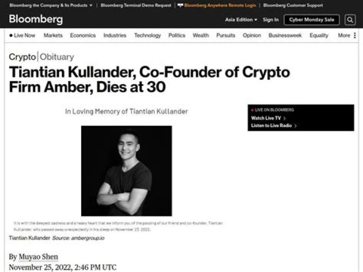 
$3 Billion Crypto Company Says Founder’s ‘Legacy Will Live On’ After Tiantian Kullander Dies at 30 