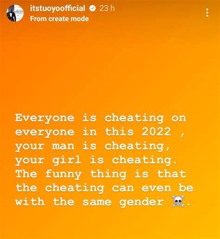 
‘Everyone is cheating on their partner in 2022,’ says BBNaija Tuoyo issues a warning 