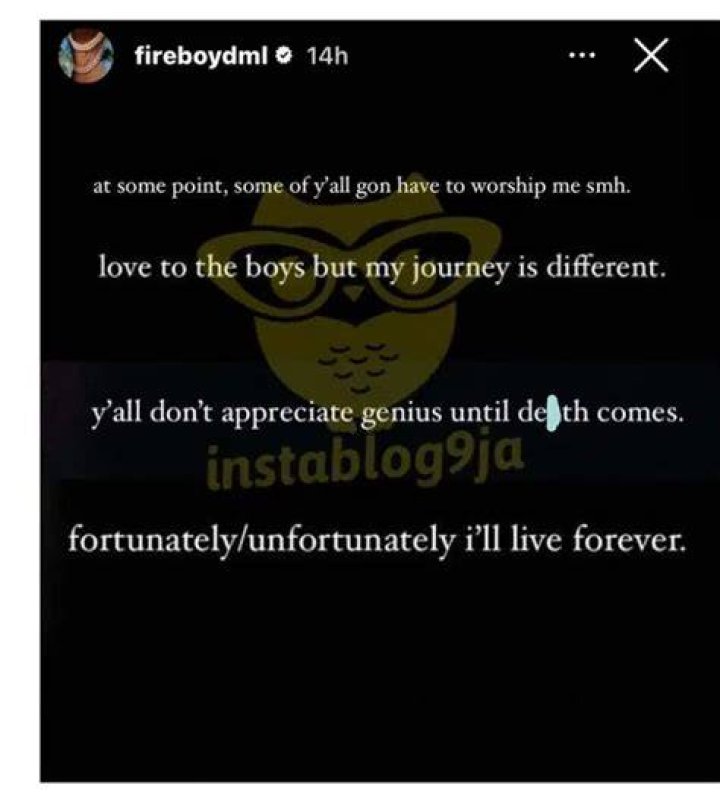 
“I Will Live Forever, All of You Will Worship Me” – Fireboy Declares 