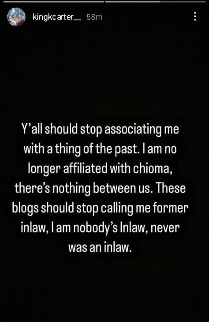 
“Stop Associating Me With A Thing Of The Past” Chioma’s Ex Lover, King Carter Blows Hot, Issues Stern Warning 