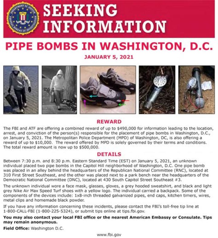 
What was the Capitol Hill pipe bomber case? FBI announces $500,000 reward to solve Jan. 5 incident 